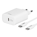 Зарядное устройство TFN USB-C, 25 Вт + кабель USB-C / USB-C, белый уцененный