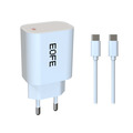 Зарядное устройство EOFE EC01, USB-C, 20 Вт, 3A, белое + кабель USB-C 1 м