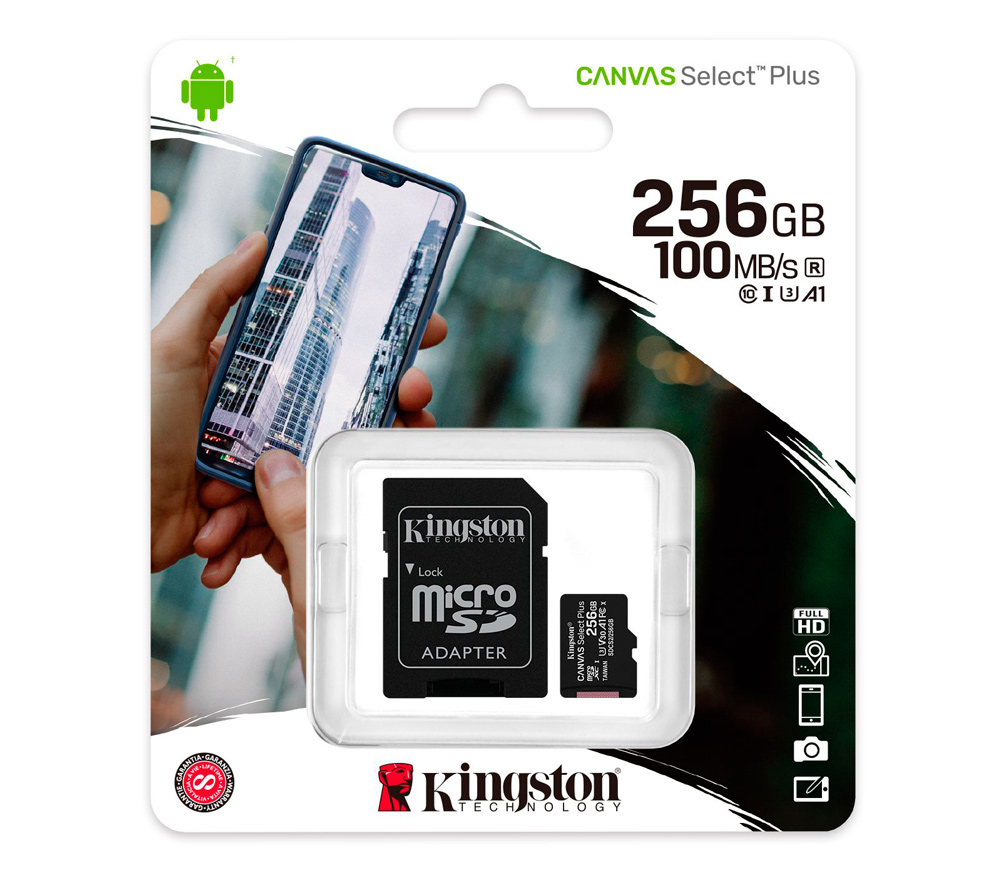 MicroSDXC 256GB Canvas Select Plus UHS-I U3 V30 A1 (с адаптером SD)