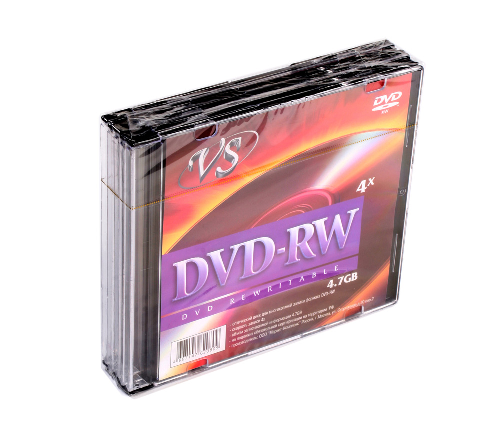 Диск VS DVD-RW 4,7 GB 4x Slim, 5шт - купить за руб.