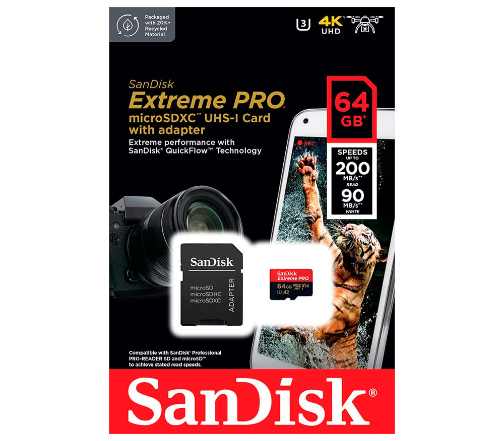 Карта памяти sandisk sdxc 256gb extreme pro uhs i v30 u3 200 140 mb s